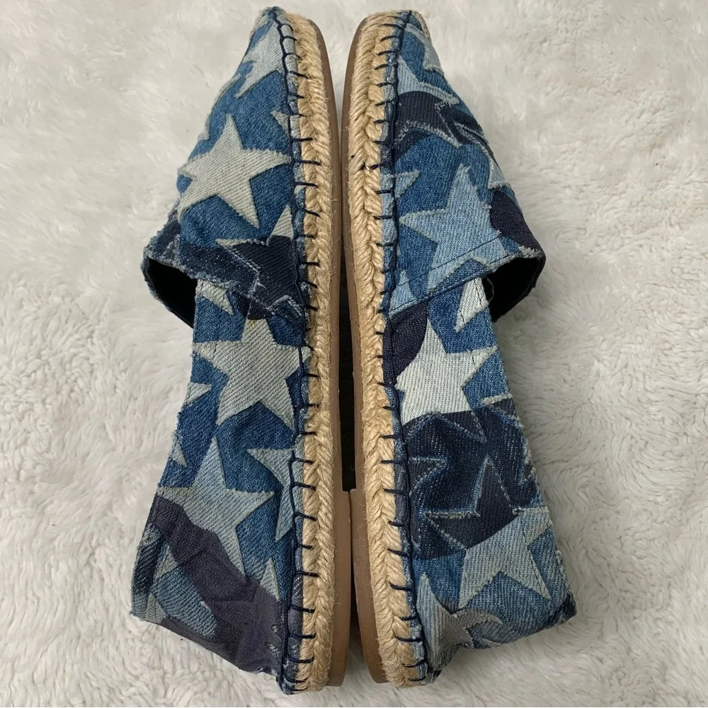 Valentino Garavani Women's Blue Star Print Denim Espadrilles Flats Shoes Size 40